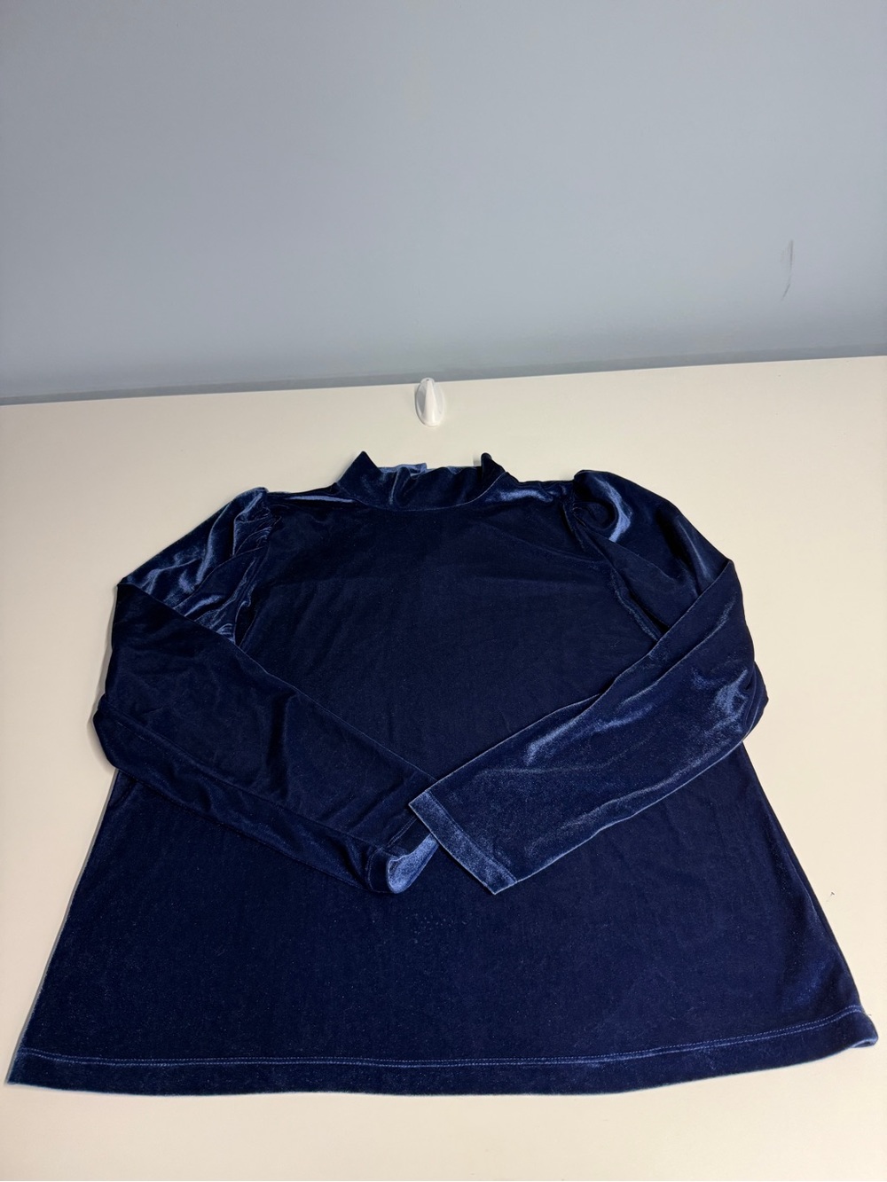 Women's Velvet Long-Sleeve Mock Neck Top - Deep Blue